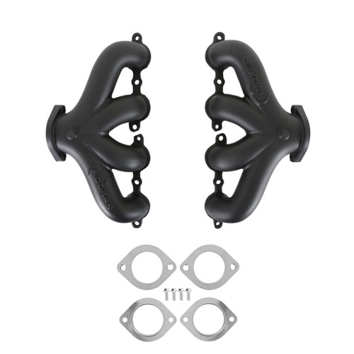 Hooker BlackHeart LS Swap Exhaust Manifolds - Center Dump - Black Ceramic | JVRB 8504-3HKR