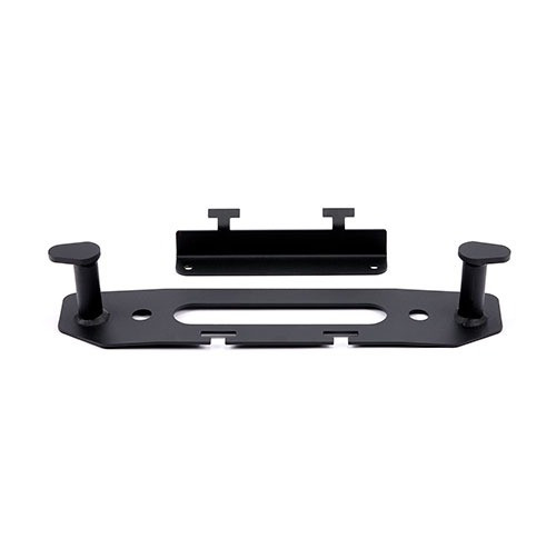 Warn Black fairlead mounting plate that fills gap in factory bumper; features stanchions for winch rope and hook and license plate mounting bracket | BCSQ 102222