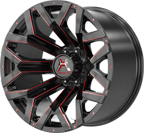 Hartes Metal Hawkish Wheels Rims 20x9 6x135 6x139.7 Black Milled W/ Red Tint 0mm | 78220L12VN0KCECDTR2MHJ
