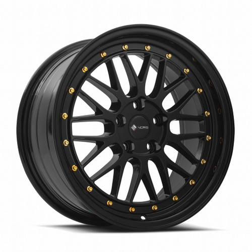 Vors Vr8 Wheels Rims 17x8 4x114.3 Black W/ Gold Rivets 35mm | VR081780xxx35GB-414