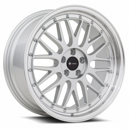 Vors Vr8 Wheels Rims 18x8 4x114.3 Silver W/ Machined Lip & Chrome Rivets 35mm | VR081880xxx35S-414