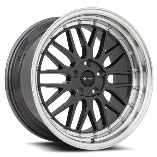 Vors Vr8 Wheels Rims 18x9 5x100 Hyper Black W/ Machined Lip & Chrome Rivets 35mm | VR081890xxx20HB-50035