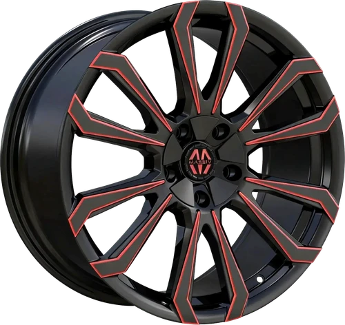 Massiv 929 Wheels Rims 22x9 5x114.3 5x120 Black w/ Red Milling 35mm | MAS929-22913BWR