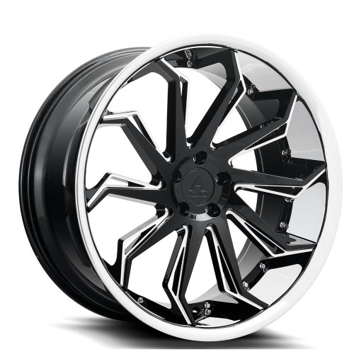 Azad AZ1101 Wheels Rims 22x10.5 5x112 Black With Machined Face And Stainless Lip 37mm | AZ1101221055112+37BMF/SSL