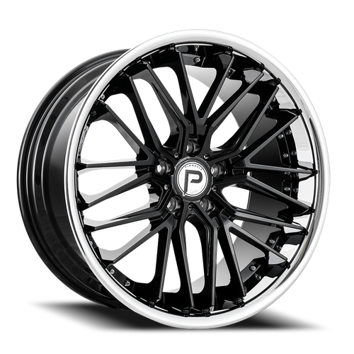 Pinnacle Legacy P214 Wheels Rims 20x10 5x112 Gloss Black w/ Stainless Lip 40mm | P21420105112-40GBS