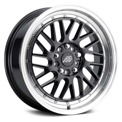 Mach MP.42 Wheels Rims 17x7.5 5x114.3 5x120 Gloss Black w/ Machined Lip And Chrome Rivets 40mm | MP42-1775L40FGBML