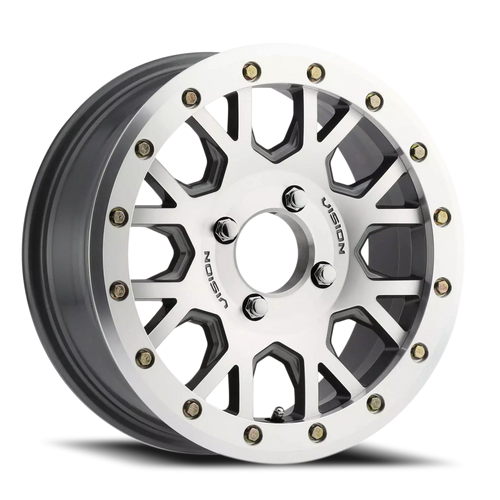 Vision Invader Gv8 Atv Utv Wheel 15x6 4x115 Gunmetal With Machined Face And Ring 32mm | GV8BL156115GMMF46NCC
