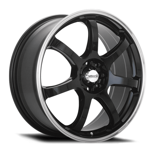 Maxxim 11B Knight Wheels Rims 15x6.5 4x100 4x114.3 Gloss Black W/ Machined Lip 38mm | 11B-KN56D04385
