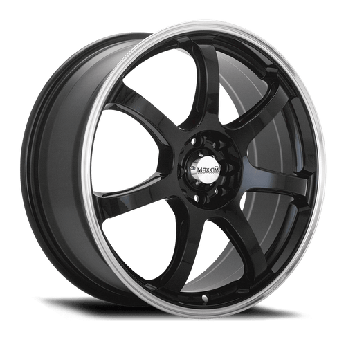 Maxxim 11B Knight Wheels Rims 15x6.5 5x100 5x114.3 Gloss Black W/ Machined Lip 38mm | 11B-KN56T04385
