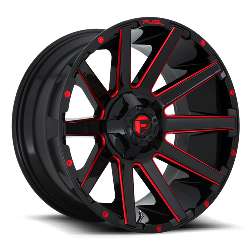 Fuel D643 Contra Wheel 24x12 5x127 & 5x139.7 Gloss Black Milled With Red Tint -44mm - MINIMUM PURCHASE OF 4 WHEELS | D64324205747