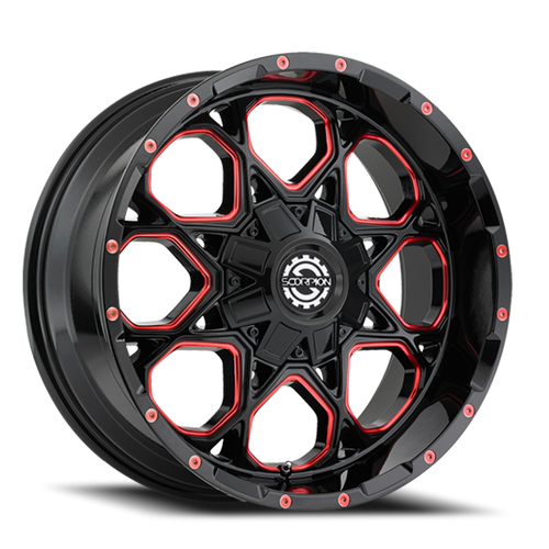 Scorpion Sc10 Wheel 20x12 8x165.1 Red Milled -44mm | SC10-20128165-44RML