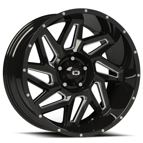 Vision Spyder 361 Wheel 20x12 5x139.7 Gloss Black Milled Spoke -51mm | 361-20285GBMS-51