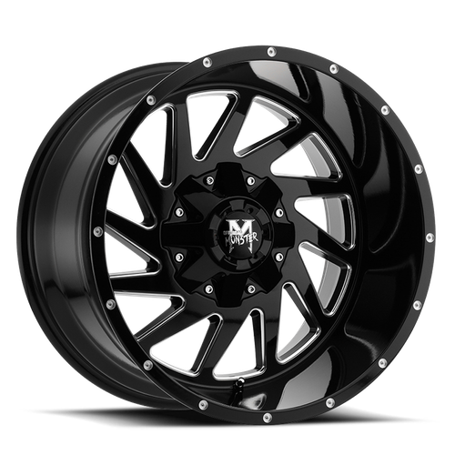 DOORBUSTER PRICING! - Off Road Monster M12 M12 Wheel 24x14 6x139.7 Gloss Black Milled -76mm - MINIMUM PURCHASE OF 4 WHEELS - FREE T-SHIRT INCLUDED! | M12414639N76GBML