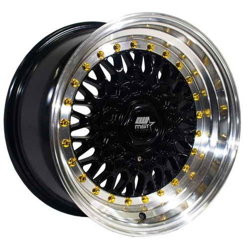 MST Wheels® MT13 Wheels Rims 15x8 4x100 4x108 Black w/ Machined Gold Rivets 20 | 13-5881-20-BKGL