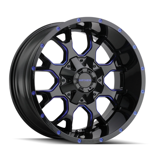 Mayhem Warrior Wheels Rims 20x10 6x135 6x139.7 Gloss Black Milled W/ Prism Blue Tint -25mm | 8015-2137BTB