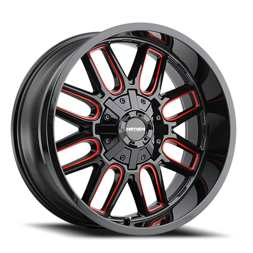 DOORBUSTER PRICING! - Mayhem Cogent Wheel 17x9 6x135 & 6x139.7 Gloss Black Milled w/ Prism Red Tint -12mm | 8107-7937BTR