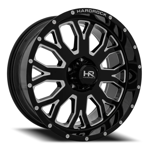 Hardrock Offroad Slammer Xposed Wheel 24x12 5x127 Gloss Black Milled -44mm - MINIMUM PURCHASE OF 4 WHEELS | H504-241273144BM