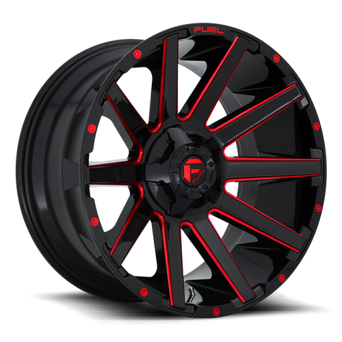 Fuel D643 Contra Wheel 22x10 6x135 & 6x139.7 Gloss Black Milled With Red Tint -19mm - FREE T-SHIRT INCLUDED! | D64322009846