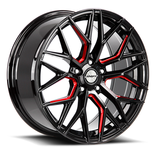 DOORBUSTER PRICING! - Shift H33 Spring Wheel 18x8 5x114.3 Gloss Black w/ Candy Red Milling 35mm - FREE T-SHIRT INCLUDED! | H33851435GBMLR
