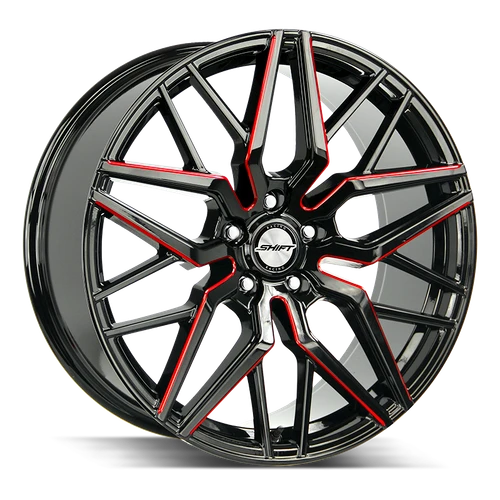 DOORBUSTER PRICING! - Shift H33 Spring Wheel 20x8.5 5x112 Gloss Black w/ Candy Red Milling 35mm - FREE T-SHIRT INCLUDED! | H33051235GBMLR