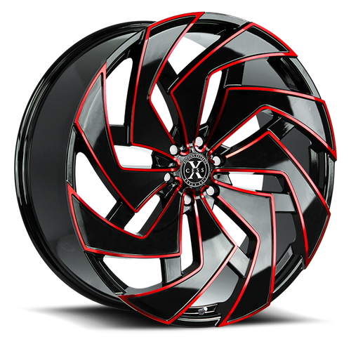 DOORBUSTER PRICING! - Xcess X04 X04 Wheel 24x10 5x115 Gloss Black w/ Candy Red Milling 15mm - FREE T-SHIRT INCLUDED! | X04451515GBMLR