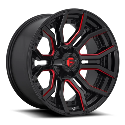 Fuel D712 Rage Wheel 20x10 6x135 & 6x139.7 Gloss Black Milled With Red Tint -18mm - FREE T-SHIRT INCLUDED! | D71220009847