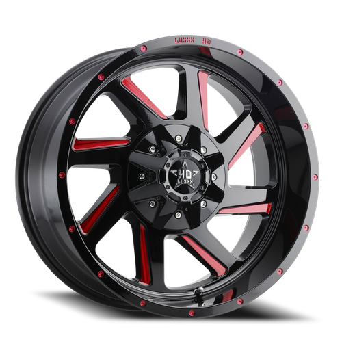 Luxxx Hd Lhd14 Wheel 20x10 6x135 & 6x139.7 Gloss Black Red Milling -18mm | LHD1420106135139-18G-A3