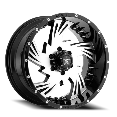 Luxxx Hd Lhd7 Wheel 20x10 5x127 Gloss Black Machined Face w/ Chrome Spike Rivets -18mm | LHD720105127-18D-A2-11