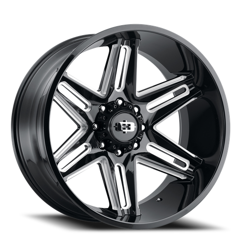 Vision Razor 363 Wheel 24x12 5x139.7 Gloss Black Milled Spoke -51mm - MINIMUM PURCHASE OF 4 WHEELS | 363-24285GBMS-51