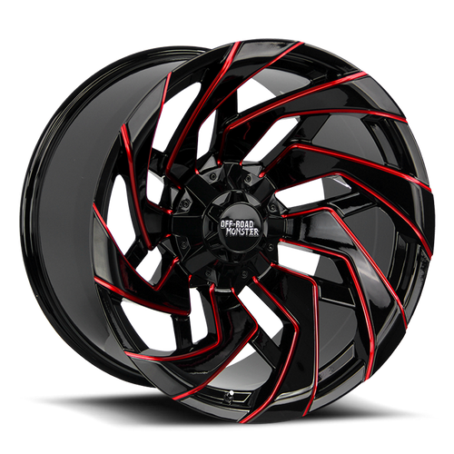 DOORBUSTER PRICING! - Off Road Monster M24 M24 Wheel 20x10 5x127 & 5x139.7 Gloss Black w/ Candy Red Milling -19mm - FREE T-SHIRT INCLUDED! | M240527N19GBMLR