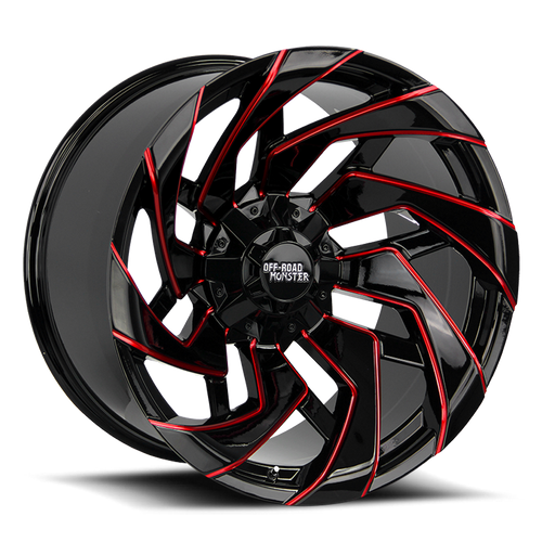 DOORBUSTER PRICING! - Off Road Monster M24 M24 Wheel 20x10 8x165.1 & 8x170 Gloss Black w/ Candy Red Milling -19mm - FREE T-SHIRT INCLUDED! | M240867N19GBMLR