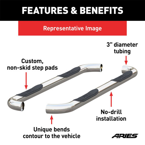 Aries® Stainless  Aries 3 in. Round Side Bars | 202000-2 | Free Shipping!