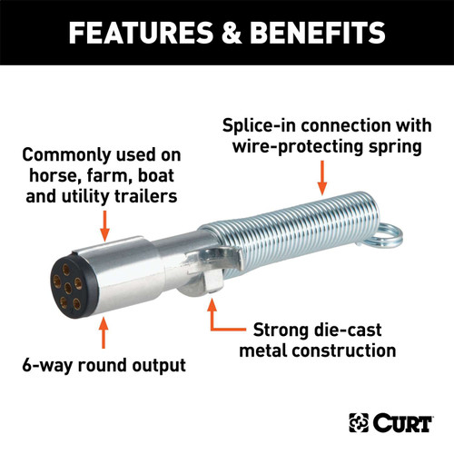 Curt® | 58082 | 6-Way Round Connector Plug w/Spring