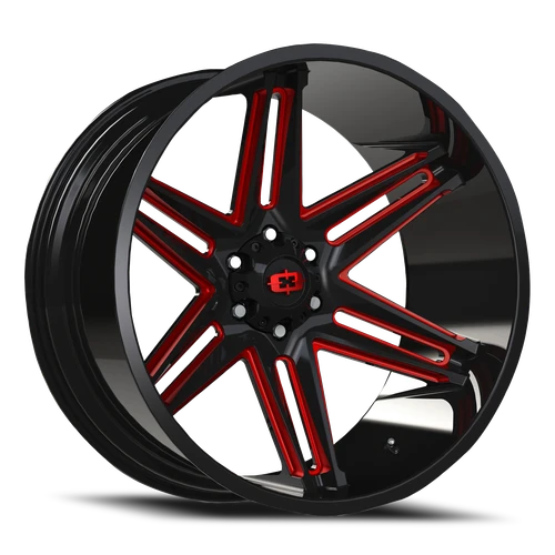 Vision Razor 363 Wheel 22x12 8x170 Gloss Black Milled Spoke With Red Tint -51mm | 363-22270GBMR-51