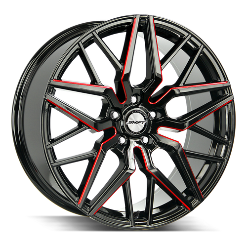 DOORBUSTER PRICING! - Shift H33 Spring Wheel 20x8.5 5x100 Gloss Black w/ Candy Red Milling 35mm - FREE T-SHIRT INCLUDED! | H33050035GBMLR
