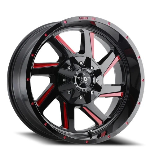 Luxxx Hd Lhd14 Wheel 22x12 6x135 & 6x139.7 Gloss Black Red Milling -44mm | LHD1422126135139-44G-A3