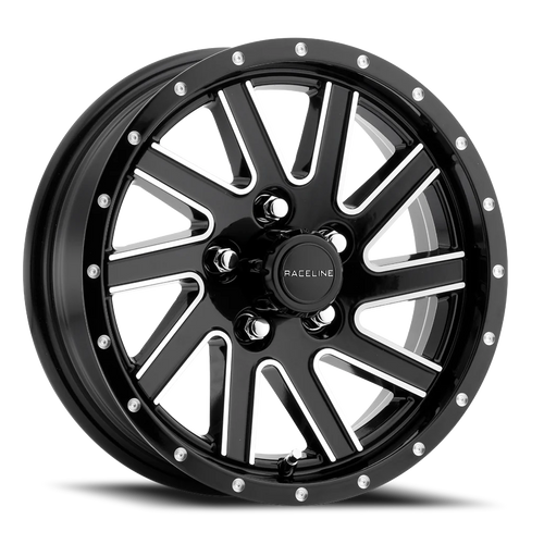 DOORBUSTER PRICING! - Raceline 820M Twisted Trailer Wheel 15x5 5x114.3 Gloss Black w/ Machined Accents 0mm - FREE T-SHIRT INCLUDED! | 820M-55012