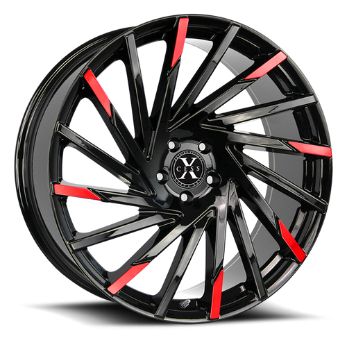 DOORBUSTER PRICING! - Xcess X02 X02 Wheel 20x8.5 5x114.3 Gloss Black Machined w/ Red Tips 35mm - FREE T-SHIRT INCLUDED! | X02051435GBMRT