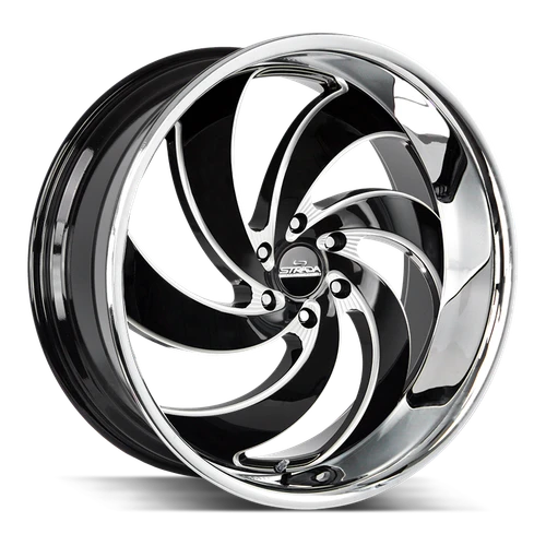 DOORBUSTER PRICING! - Strada Street Classics C06 Retro 6 Wheel 24x10 5x127 Gloss Black Milled w/ Stainless Lip 15mm - FREE T-SHIRT INCLUDED! | C06452715GBMLSS