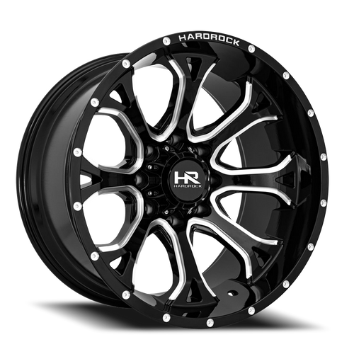 Hardrock Offroad Bloodshot Xposed Wheel 24x14 8x180 Gloss Black Milled -76mm - MINIMUM PURCHASE OF 4 WHEELS | H505-241478176BM