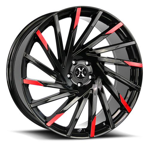 DOORBUSTER PRICING! - Xcess X02 X02 Wheel 24x9.5 6x139.7 Gloss Black Machined w/ Red Tips 24mm - FREE T-SHIRT INCLUDED! | X02463924GBMRT