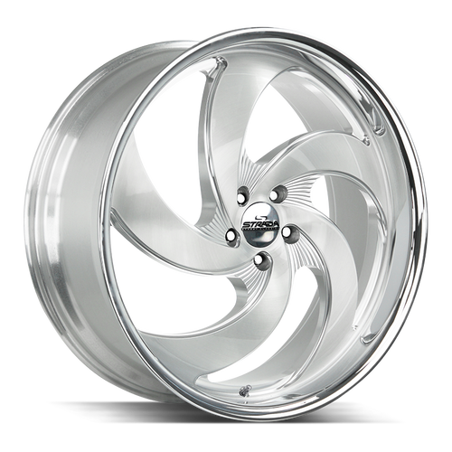 Strada Street Classics C06 Retro 6 Wheels Rims 24x10 Blank Custom Drilled Brushed Silver W/ Stainless Lip 15mm | C06400015BFSMLSS