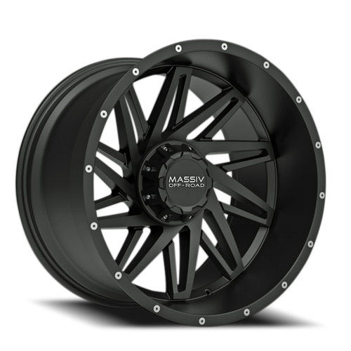DOORBUSTER PRICING! - Massiv Off-Road Or3 Wheel 20x12 5x127 & 5x139.7 Satin Black w/ Milled Rivets -44mm - FREE T-SHIRT INCLUDED! | MAS-OR3-21206-N44F