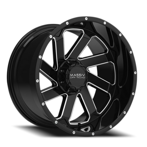 DOORBUSTER PRICING! - Massiv Off-Road Or4 Wheel 20x12 5x127 & 5x139.7 Black And Milled -44mm - FREE T-SHIRT INCLUDED! | MAS-OR4-21206-N44BMW