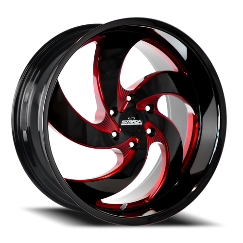DOORBUSTER PRICING! - Strada Street Classics C05 Retro 5 Wheel 22x9 5x114.3 Gloss Black w/ Candy Red Milling 35mm - FREE T-SHIRT INCLUDED! | C05251435GBMLR