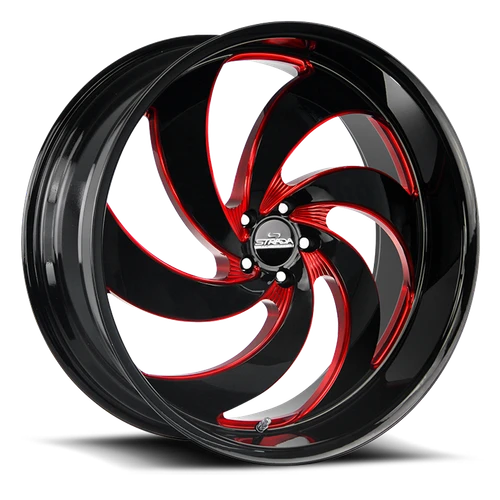 DOORBUSTER PRICING! - Strada Street Classics C06 Retro 6 Wheel 24x10 5x127 Gloss Black w/ Candy Red Milling 15mm - FREE T-SHIRT INCLUDED! | C06452715GBMLR