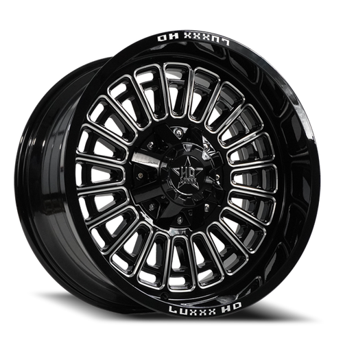 Luxxx Hd Lhd27 Wheel 22x12 5x127 & 5x139.7 Gloss Black Milled -44mm | LHD2722125127139-44D-A1