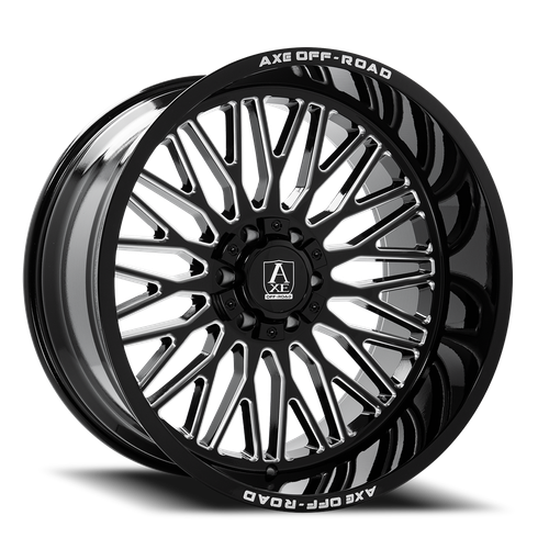DOORBUSTER PRICING! - Axe Kratos Wheel 26x14 8x170 Gloss Black Milled -76mm - MINIMUM PURCHASE OF 4 WHEELS - FREE T-SHIRT INCLUDED! | 26148170-76KRABM