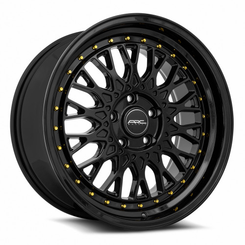 Arc Ar1 Wheels Rims 17x8.5 5x112 Black W/ Gold Rivets 35mm | AR01178551435BK-512