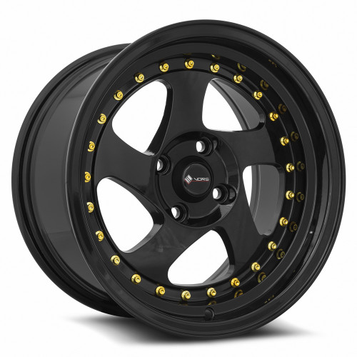Vors Vr2 Wheels Rims 15x8 4x108 Black W/ Gold Rivets 20mm | VR02158040020BK-408